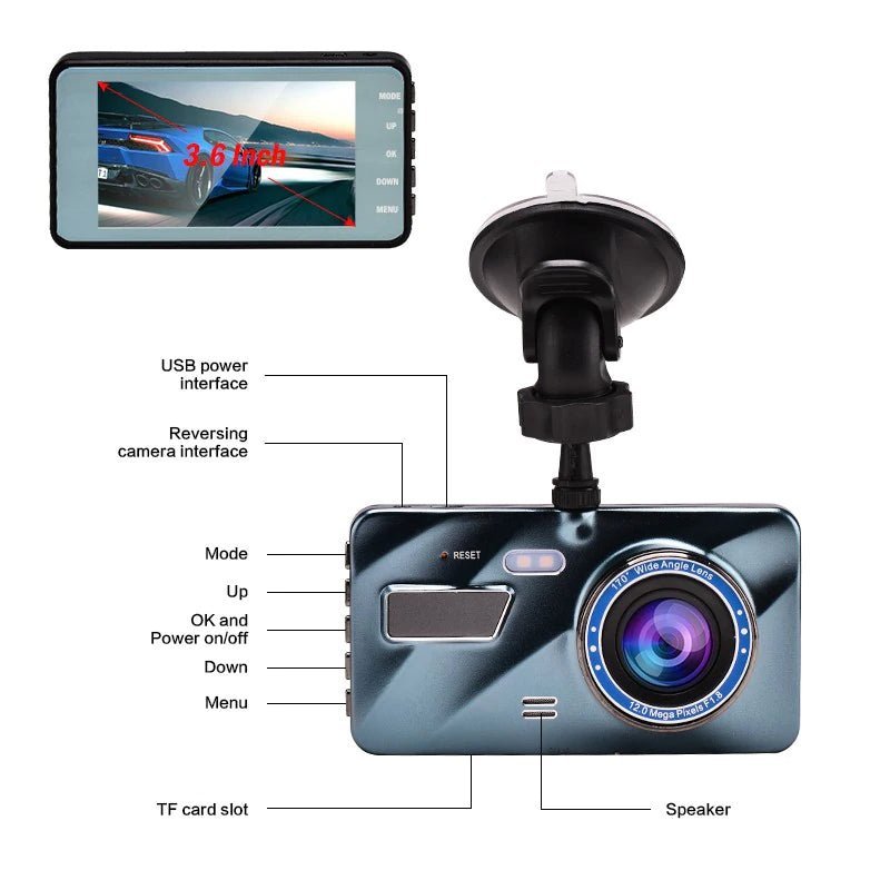3 in 1 Rear View Dual Camera Full HD Night Vision Car Dash Camera - Headphone store