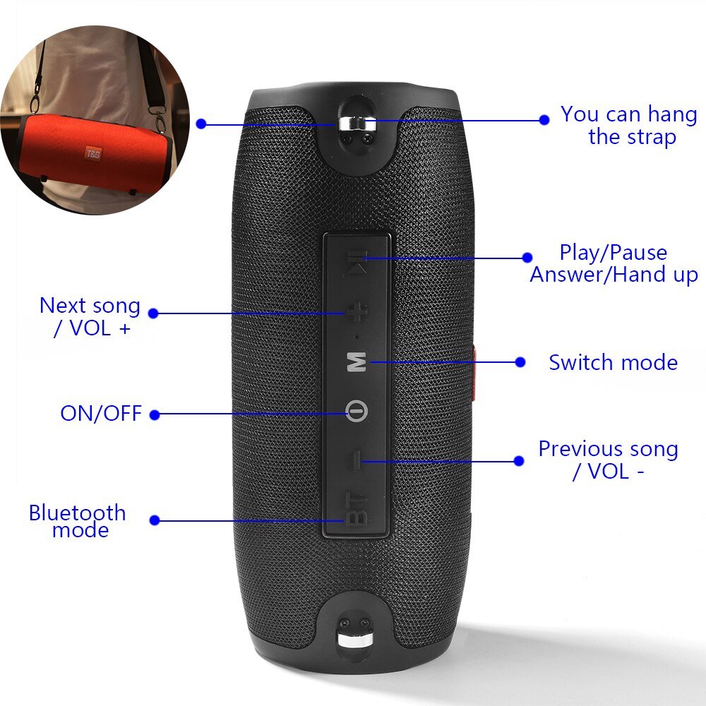Large Waterproof Wireless Portable Bluetooth Speaker With Strap - Headphone store