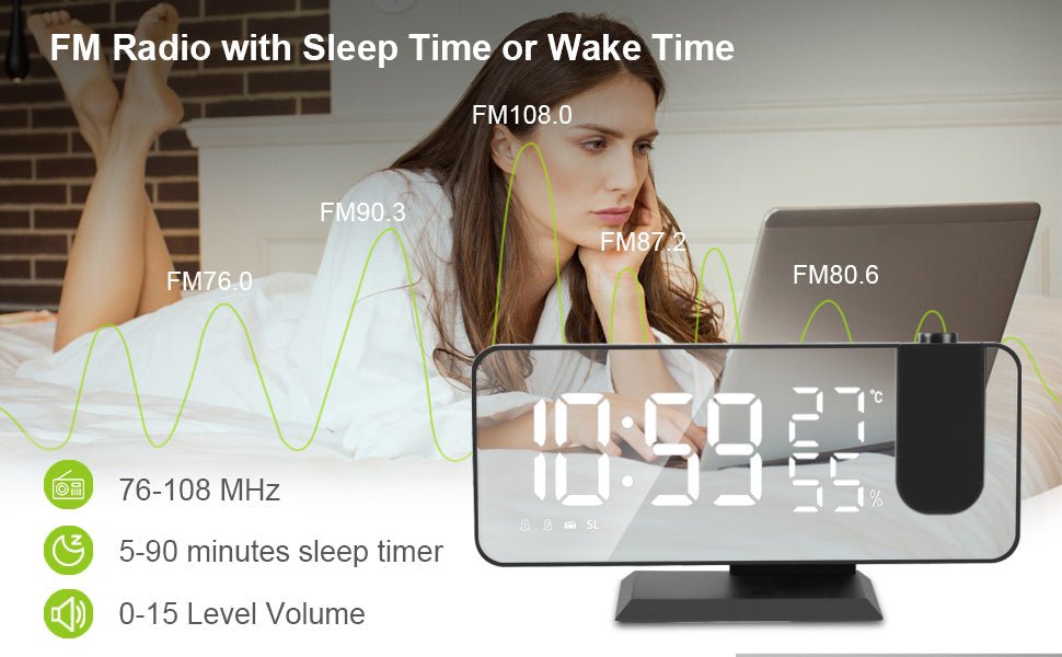 LED Projection Digital Alarm Clock Phone Charger - Headphone store