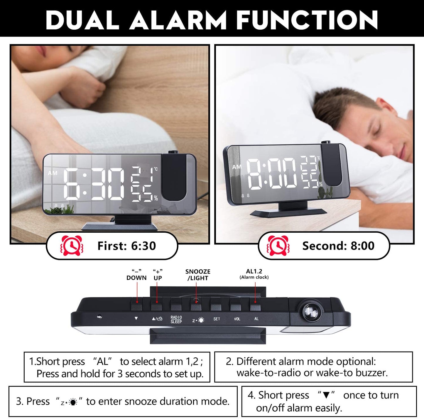 LED Projection Digital Alarm Clock Phone Charger - Headphone store