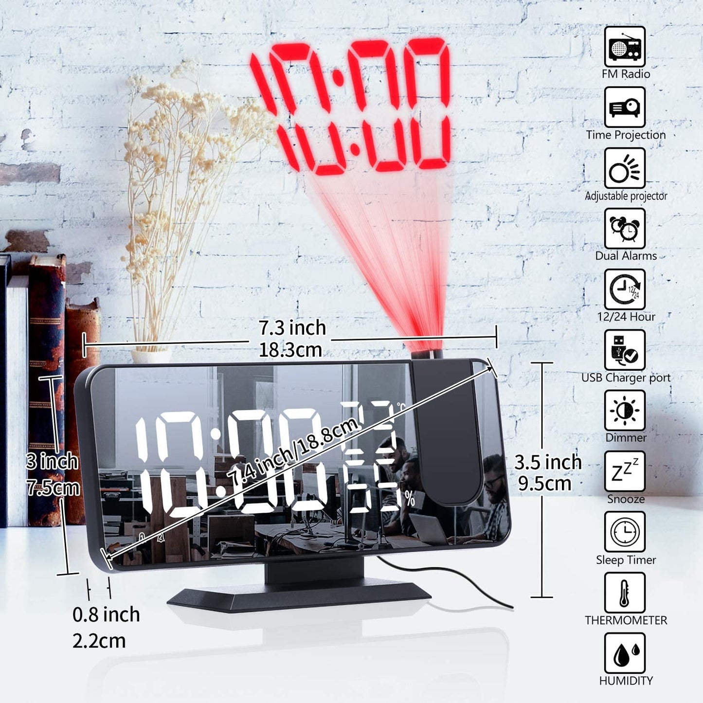 LED Projection Digital Alarm Clock Phone Charger - Headphone store