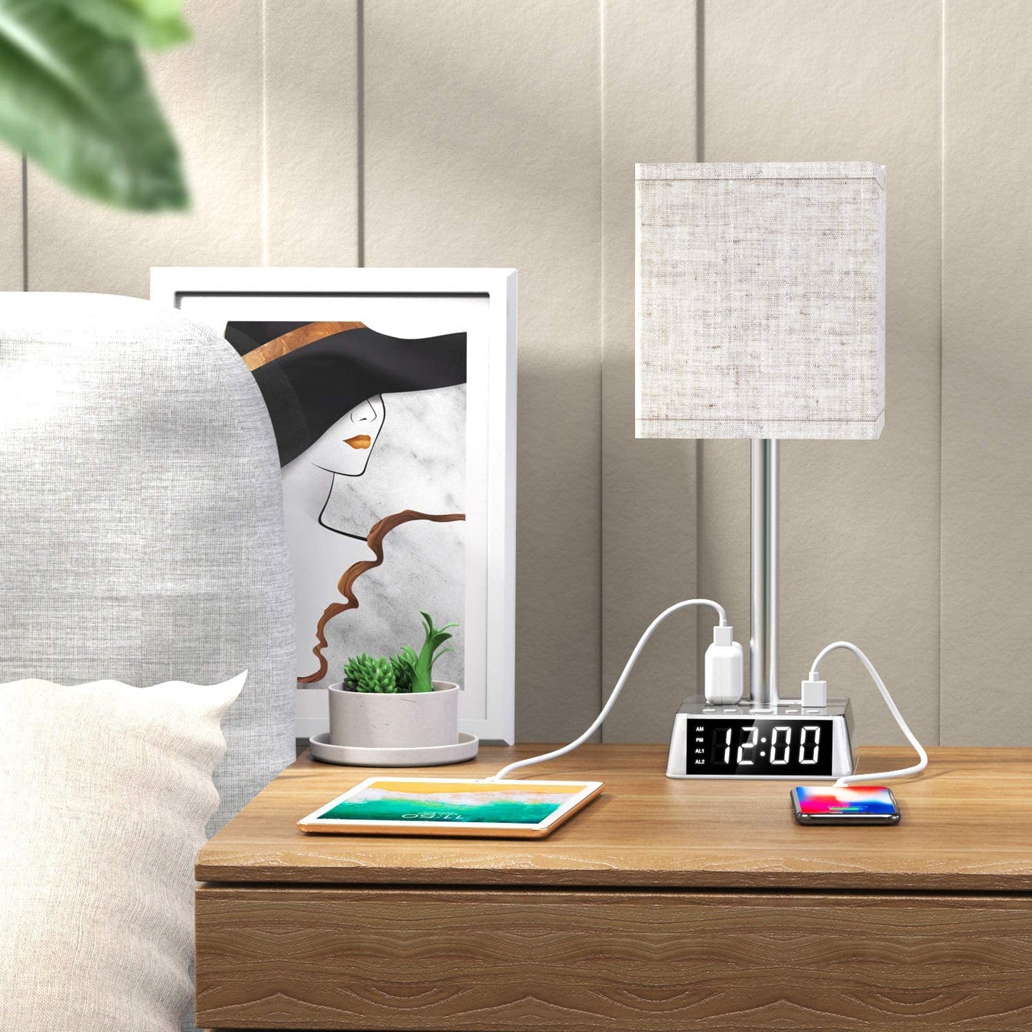 Table Lamp, 4 USB Ports & AC Power Outlets, Alarm Clock - Headphone store