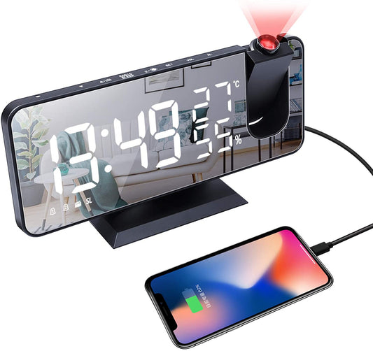 LED Projection Digital Alarm Clock Phone Charger - Headphone store