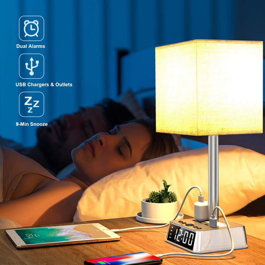 Table Lamp, 4 USB Ports &amp; AC Power Outlets, Alarm Clock - Headphone store